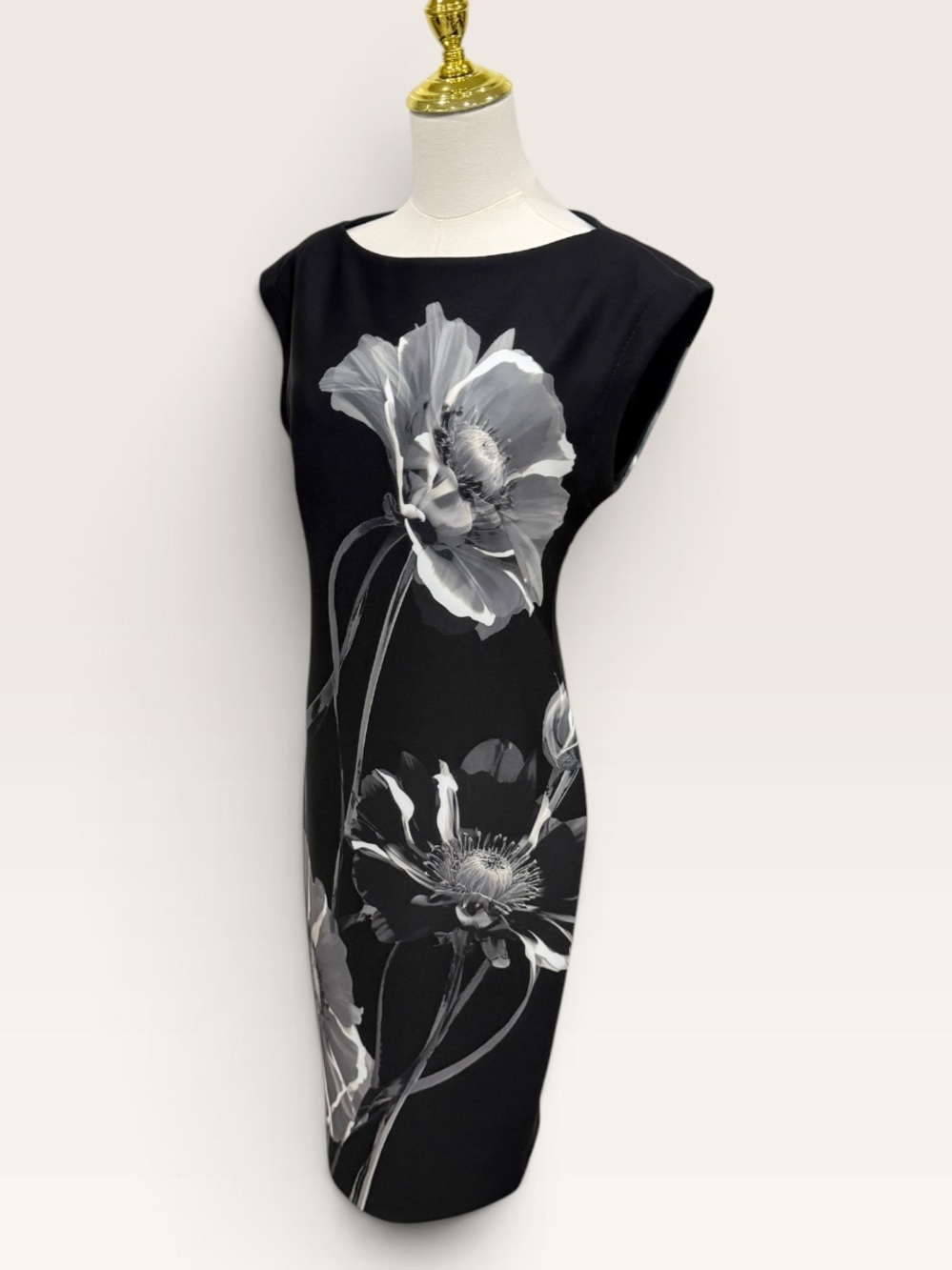 Donna Karan New York SZ 4 Black/Gray Floral Boat Neck Sheath Dress NWT $149 - Picture 7 of 16